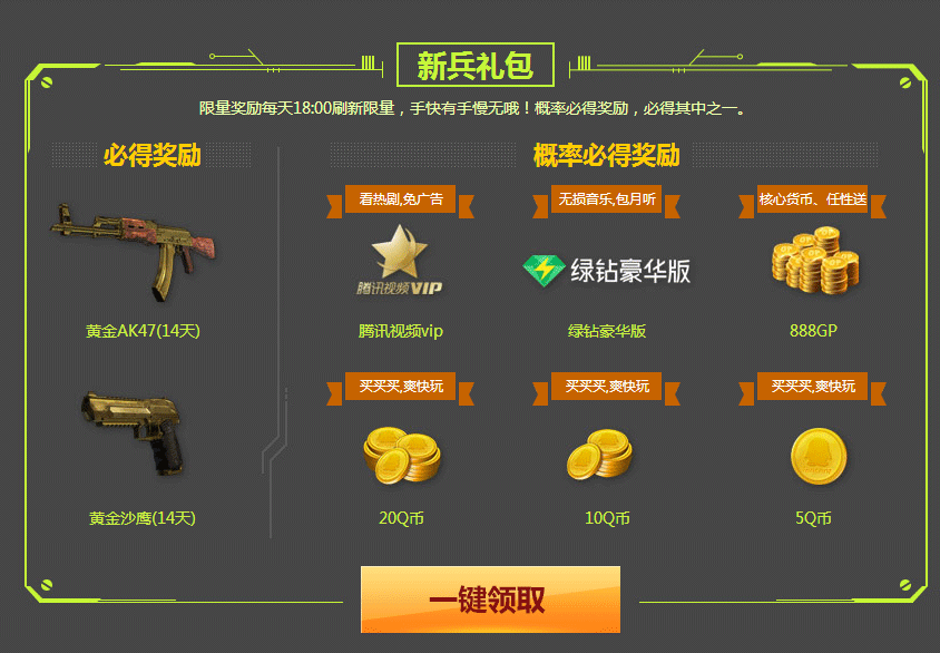 使命召唤新兵从军享福利 抢5~20Q币 腾讯视频VIP 豪华绿钻